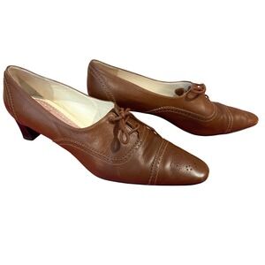Brooks Brothers Brown Leather Oxford Pumps Heels Lace Up Brogue Sz 10 Academia